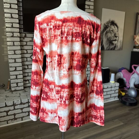 Bobbie Brooks Women’s Small Boho Tie Dye Shirt Bell Sleeve Faux Suede Tie Red - Picture 5 of 13